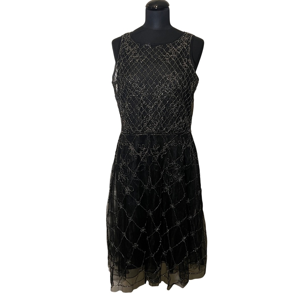 Endless Rose Womens Black Beaded Mesh Sleeveless Cocktail Dress Size L‎ Silver